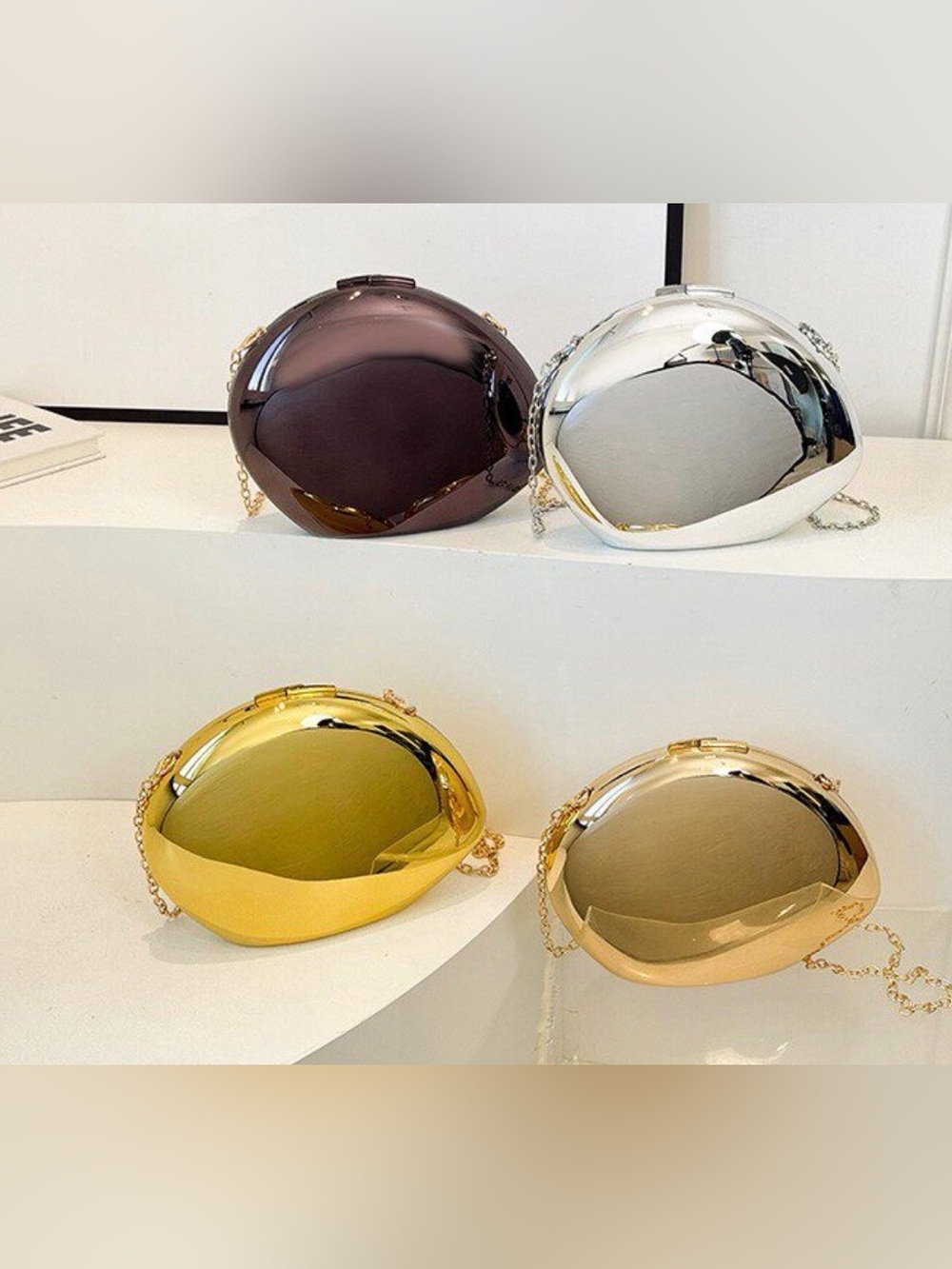 Gold Egg-Shaped Acrylic Shoulder Bag with Chain